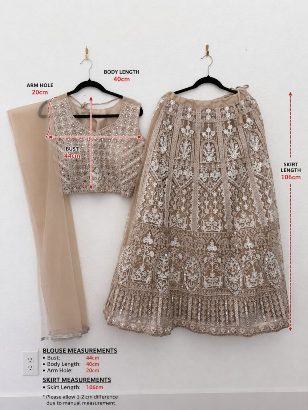 Champagne Beige Embroidered Lehenga Set | Sequin Bridal Lehenga | Indian outfit - Picture 11 of 11